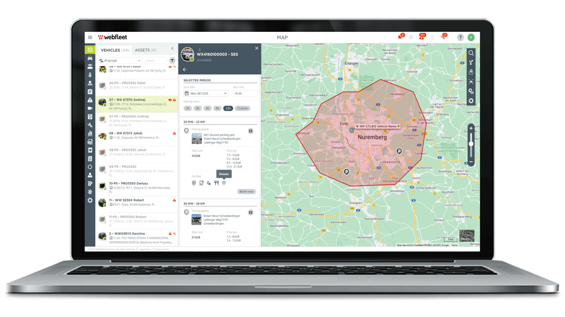 Truck parking integration into Webfleet fleet management